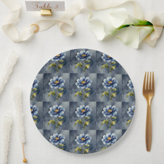 Blue flower watercolour pattern paper plate