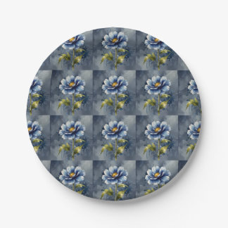 Blue flower watercolour pattern paper plate
