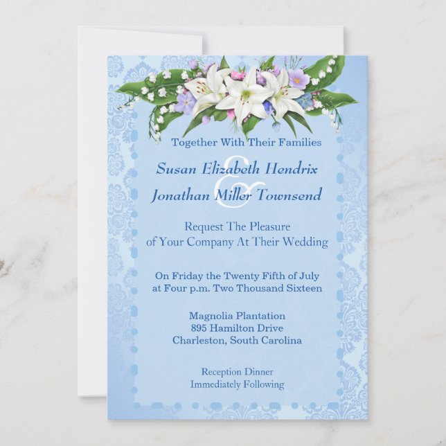 Blue Flower Wedding Invitation (Front)