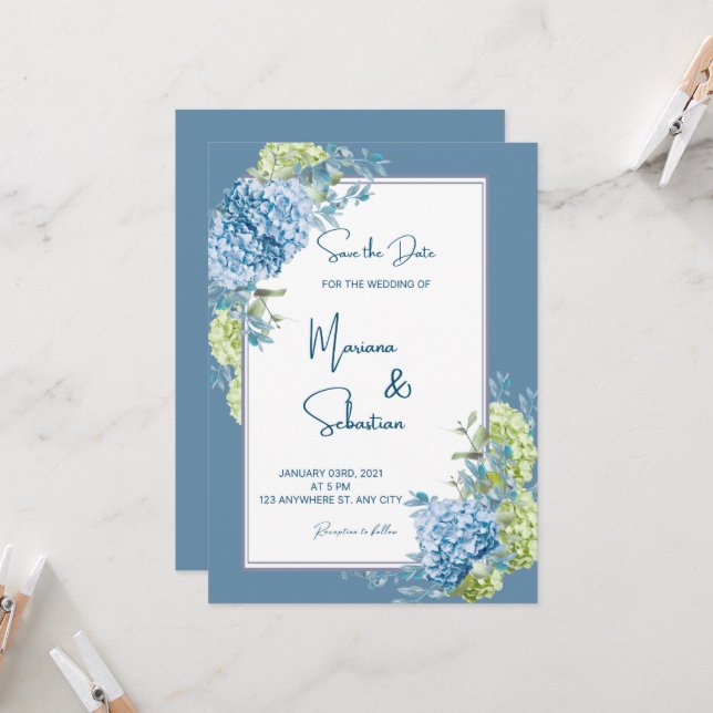 blue flower wedding invitations  (Front/Back In Situ)