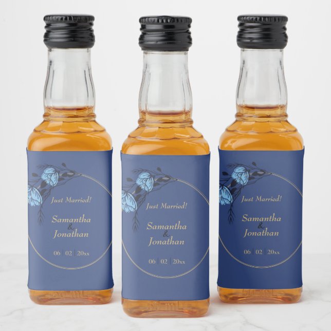 Blue Flower Wedding Liquor Bottle Label (Bottles)