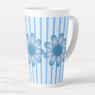 Blue Flower with Blue Stripes Screwball Graphics Latte Mug