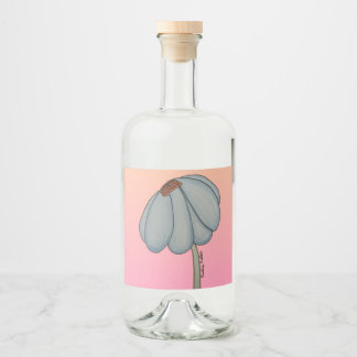Blue Flower with Pink Background Liquor Bottle Label