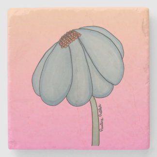 Blue flower with pink background stone coaster