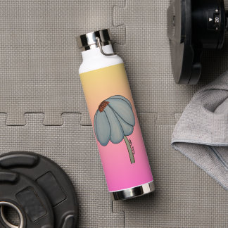 Blue Flower with Pink background Water Bottle