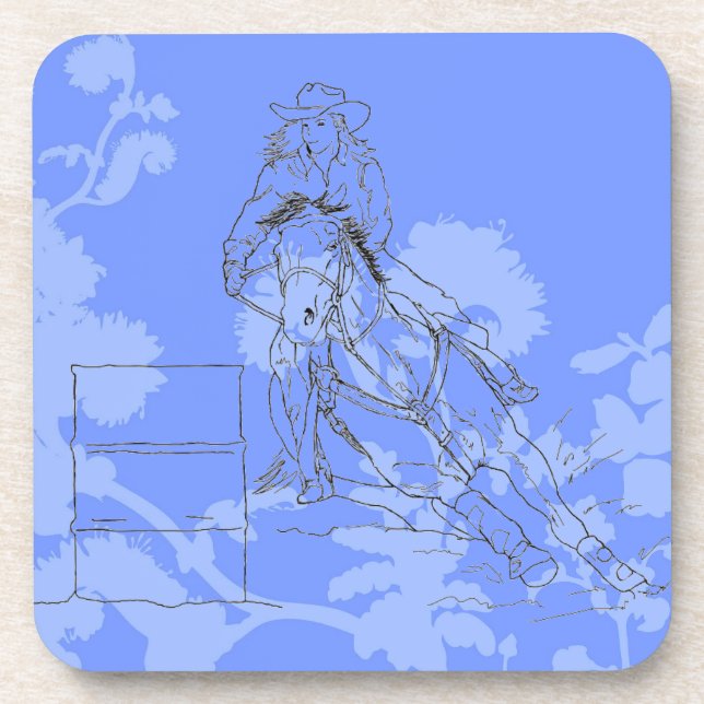 Blue Flowered Barrel Racer Coaster (Front)