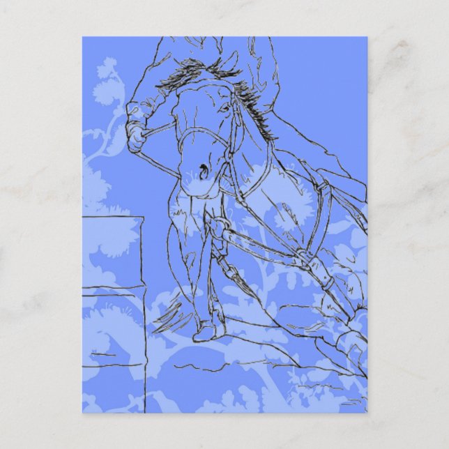 Blue Flowered Barrel Racer Postcard (Front)