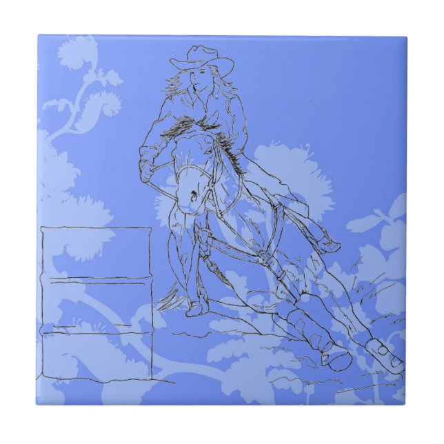 Blue Flowered Barrel Racer Tile (Front)