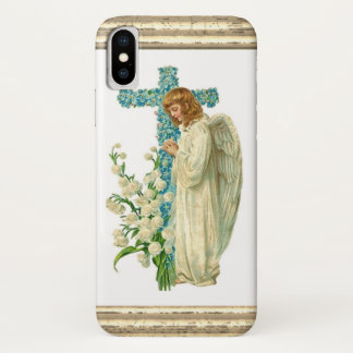 Blue Flowered Christian Cross Case-Mate iPhone Case