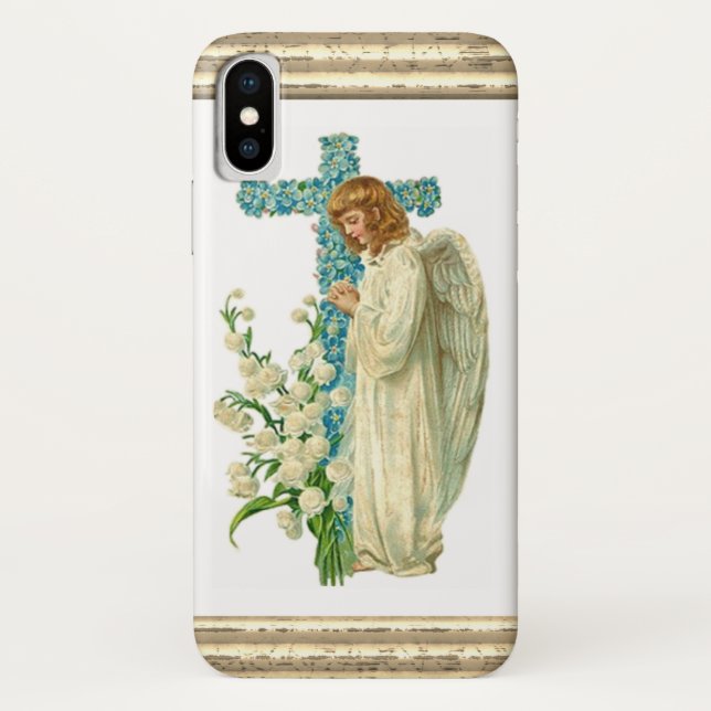 Blue Flowered Christian Cross Case-Mate iPhone Case (Back)