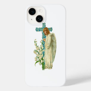 Blue Flowered Christian Cross Case-Mate iPhone 14 Case