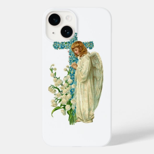 Blue Flowered Christian Cross Case-Mate iPhone Case (Back)