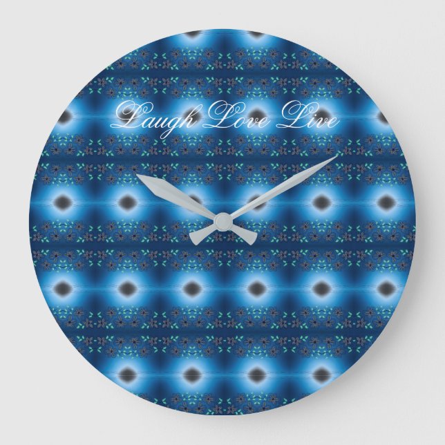 Blue Flowered Clock With Laugh Love And Live (Front)