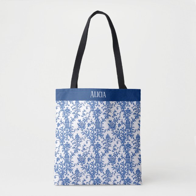 Blue Flowering Toile Tote Bag (Front)