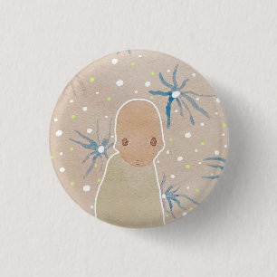 Blue flowers  1 inch round button