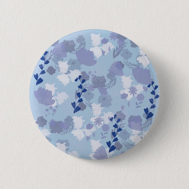 Blue Flowers 2 Inch Round Button (Front)