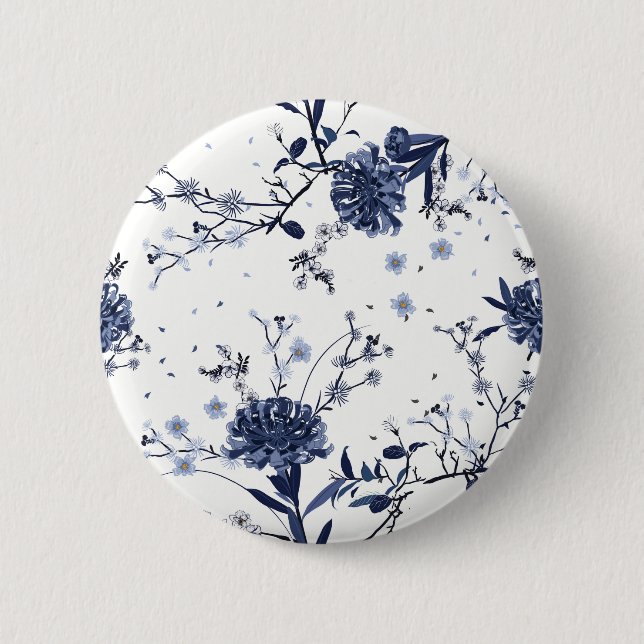 Blue flowers 2 inch round button (Front)