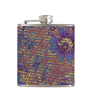 Blue flowers against leaf camouflage pattern hip flask