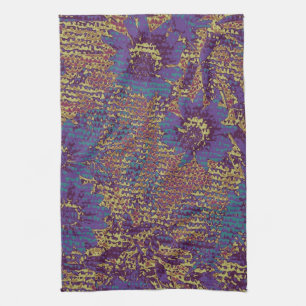 Blue flowers against leaf camouflage pattern kitchen towel
