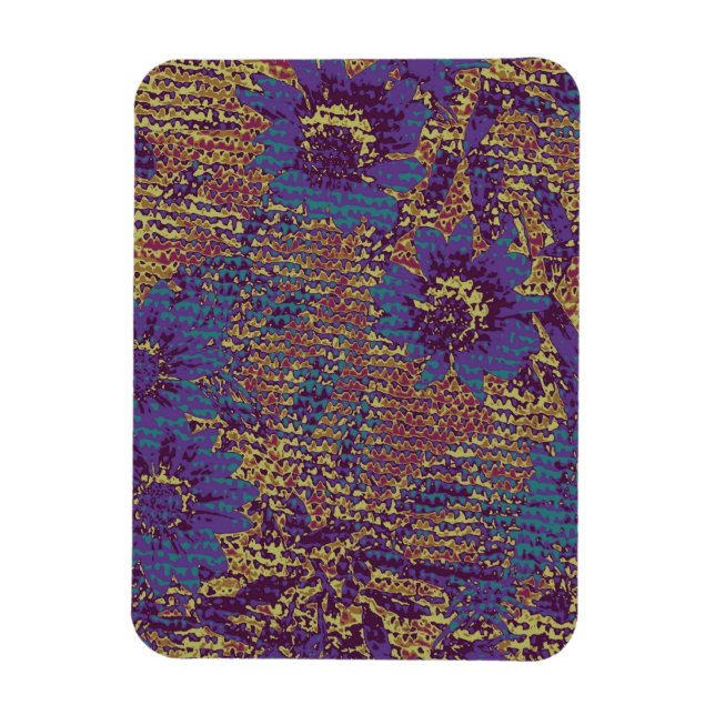 Blue flowers against leaf camouflage pattern magnet (Vertical)