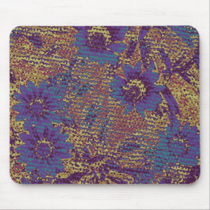 Blue flowers against leaf camouflage pattern mouse pad