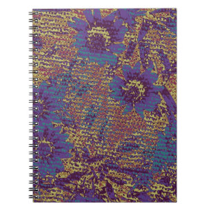 Blue flowers against leaf camouflage pattern notebook