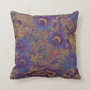 Blue flowers against leaf camouflage pattern throw pillow