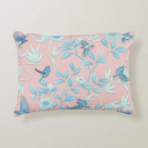 blue flowers and bird ,Background light rose colou Accent Pillow