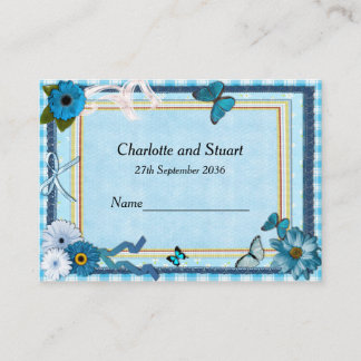 Blue Flowers and Butterflies Place Card