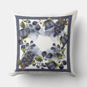 Blue flowers and fruits in frame throw pillow