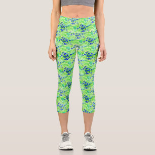 Blue Flowers And Grass Nature Art Pattern     Capri Leggings