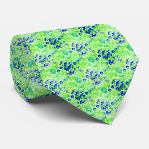 Blue Flowers And Grass Nature Art Pattern     Tie