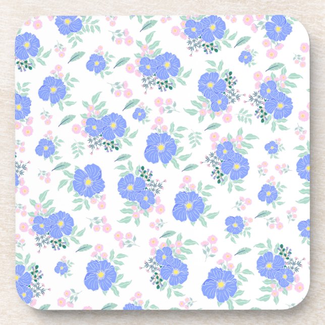 Blue flowers and green leaves coaster (Front)