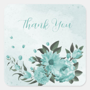 blue flowers and green leaves wedding thank you square sticker