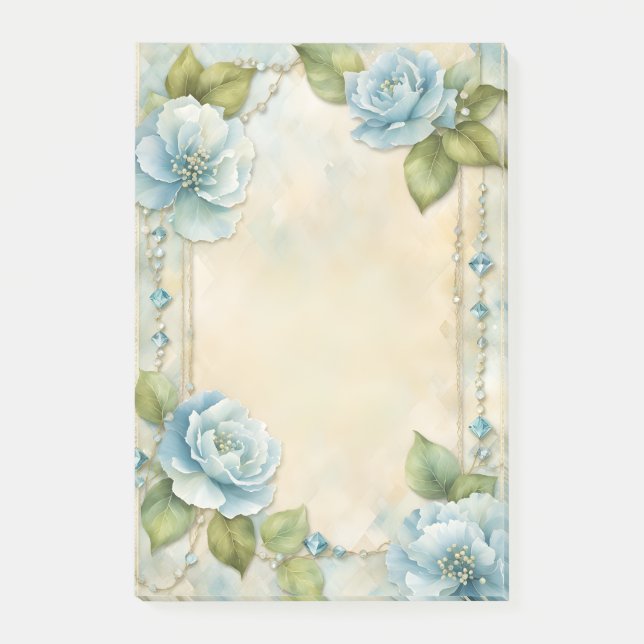 Blue Flowers and Jewels Post-it Notes (Front)