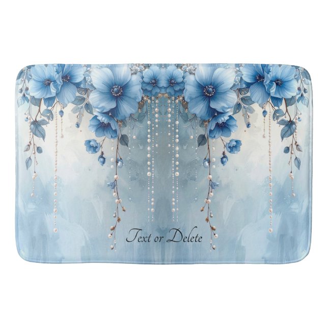 Blue Flowers and Pearls Bath Mat (Front)