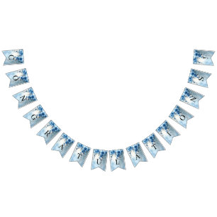 Blue Flowers and Pearls Bunting Flag