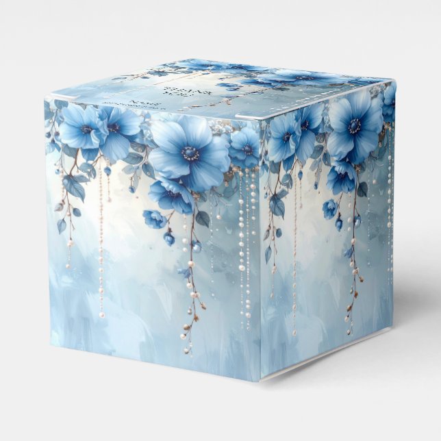 Blue Flowers and Pearls Favor Box (Front Side)