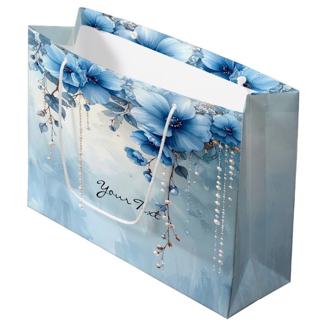 Blue Flowers and Pearls Gift Bag (Front Angled)
