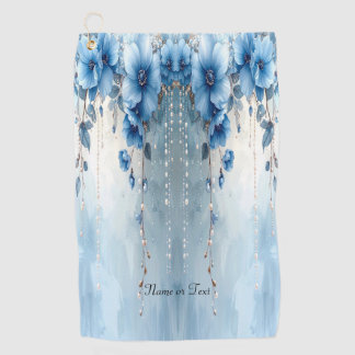Blue Flowers and Pearls Golf Towel
