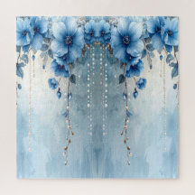 Blue Flowers and Pearls Jigsaw Puzzle