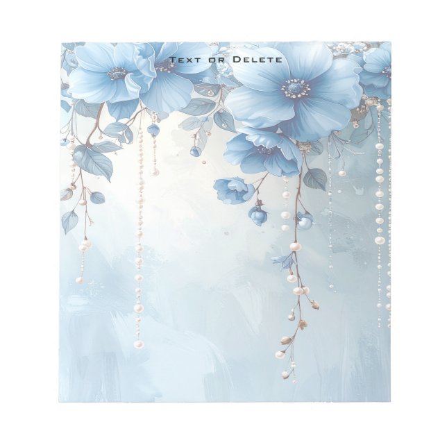 Blue Flowers and Pearls Notepad (Front)