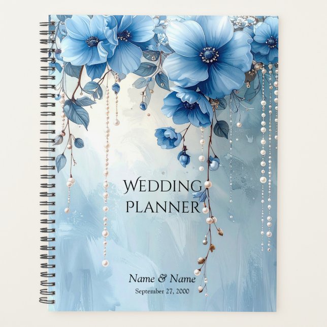 Blue Flowers and Pearls Planner (Devant)