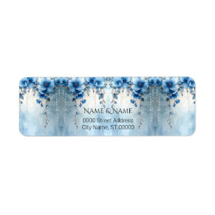 Blue Flowers and Pearls Return Address Label