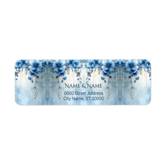 Blue Flowers and Pearls Return Address Label (Devant)