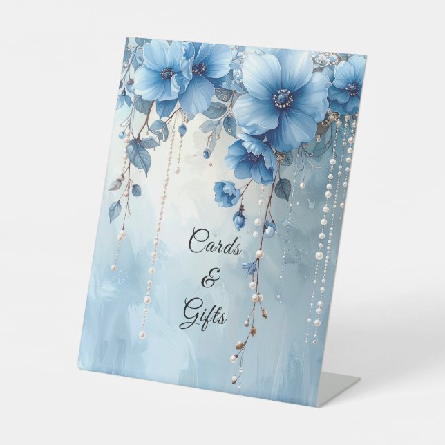 Blue Flowers and Pearls Tabletop Signs (Front)