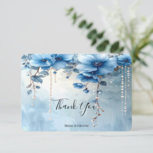 Blue Flowers and Pearls Thank You Card