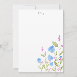 'Blue Flowers and Pink Berries' Watercolor Card