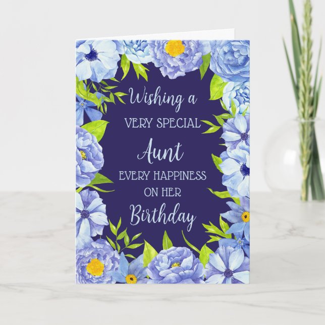 Blue Flowers Aunt Birthday Card (Front)