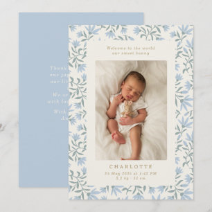 Blue flowers    baby birth announcement card